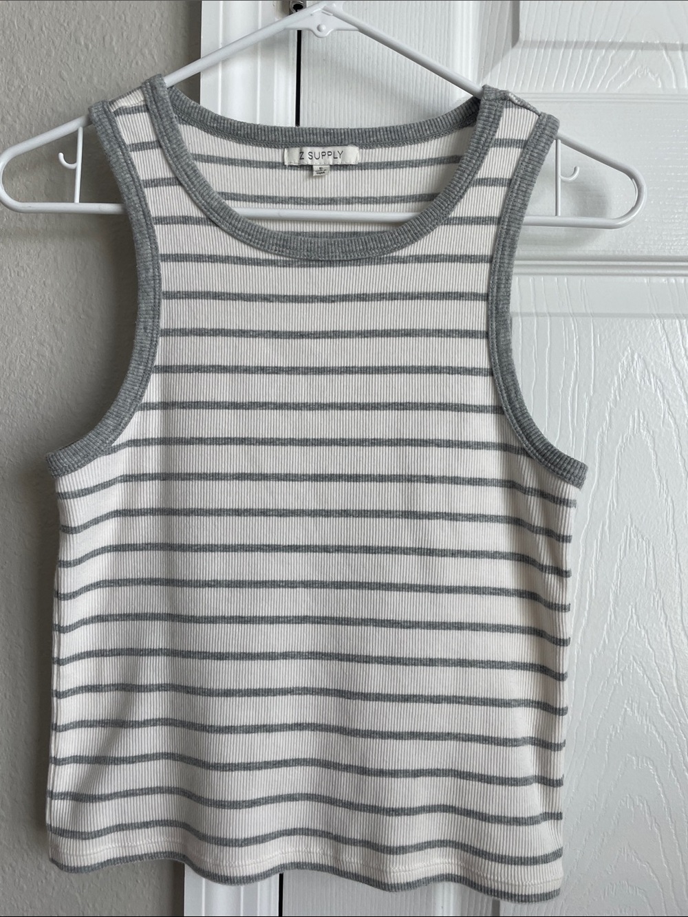Z Supply White and Gray Striped Ribbed Tank Top